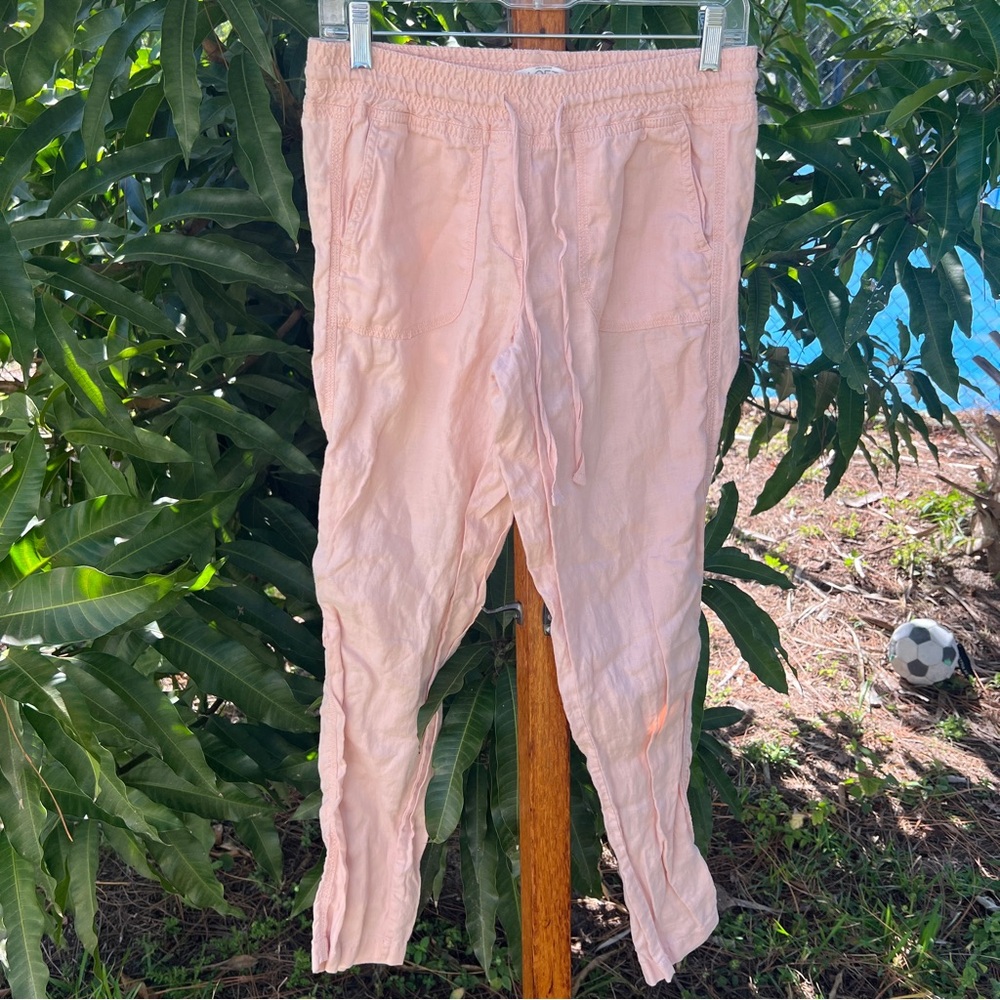 Ann Taylor LOFT Womens 2 Linen Pants Tapered Leg Pockets Pull On Pink